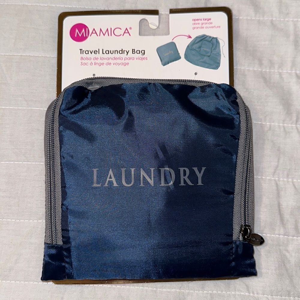 MIAMICA Navy Gray “Laundry” Foldable Travel Laundry Bag